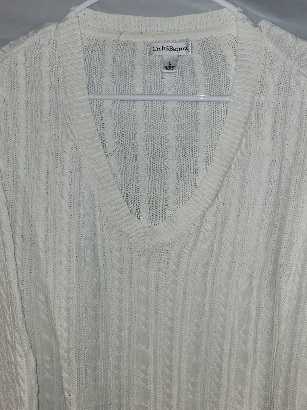 croft & barrow Men's Cream Cable Knit V-Neck Sweater